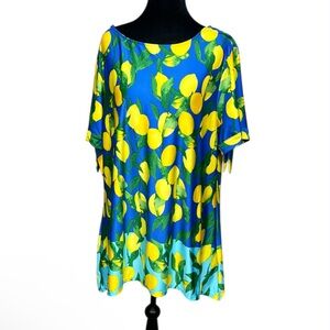 Ruby Rd. Blue Dress with Lemon Print top XL
